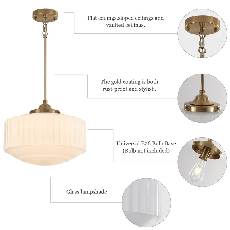 Totally Timeless Vintage Brass Pendant Light Featuring Pleated Milk Glass Shade And Simple E26 Bulb Setup Completely Fresh Look For Kitchen Dining Room Or Cafe Room Glow Up