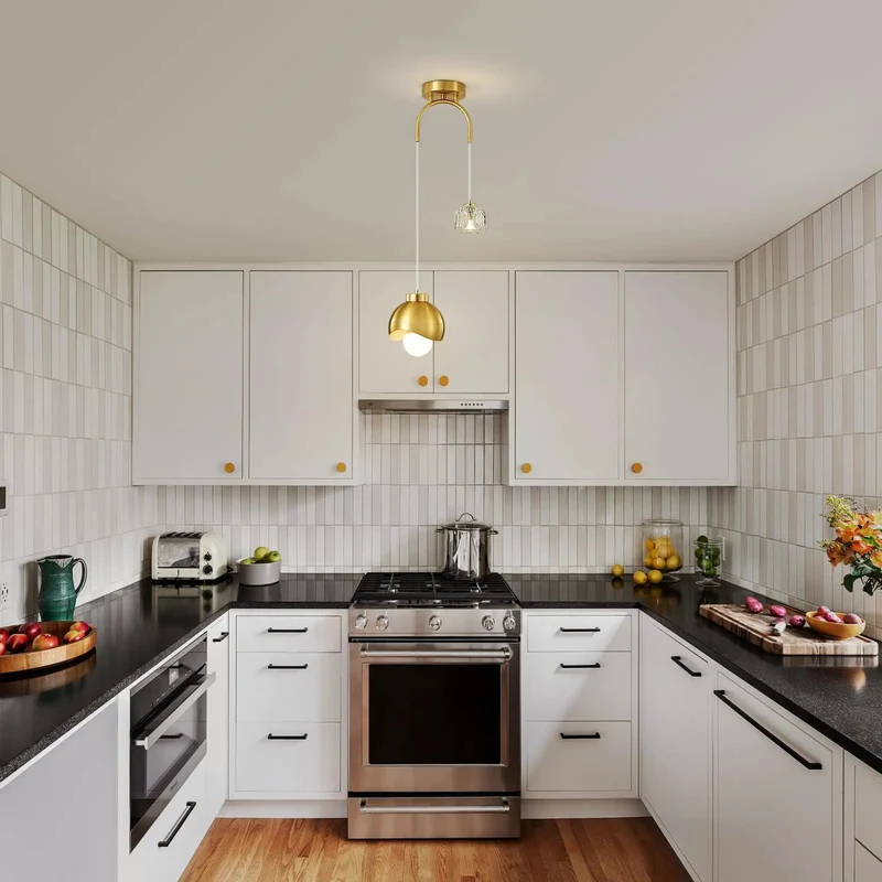 Sleek Modern Gold Two Light Pendant Fixture Featuring A Straight Fire Art Deco Dual Bulb Design That Delivers Killer Kitchen Island Task Lighting Plus Cozy Space Ambiance