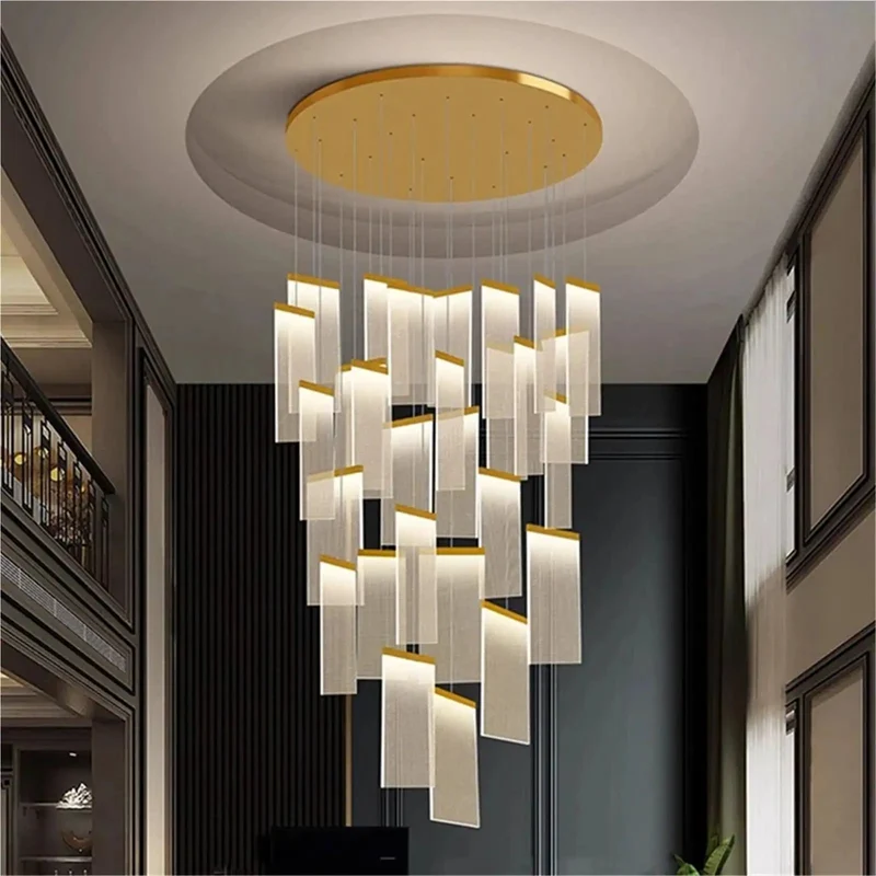 Modern LED Staircase Pendant Light With Rock Solid Iron Frame For High Ceilings, Heavy Duty Dual Material Build Works For Stairs Halls And Living Rooms To Level Up Your Home Vibe While Getting The Job Done Right