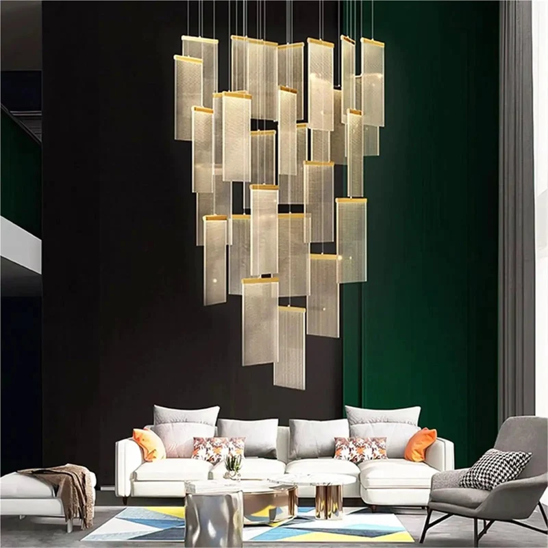 Modern LED Staircase Pendant Light With Rock Solid Iron Frame For High Ceilings, Heavy Duty Dual Material Build Works For Stairs Halls And Living Rooms To Level Up Your Home Vibe While Getting The Job Done Right