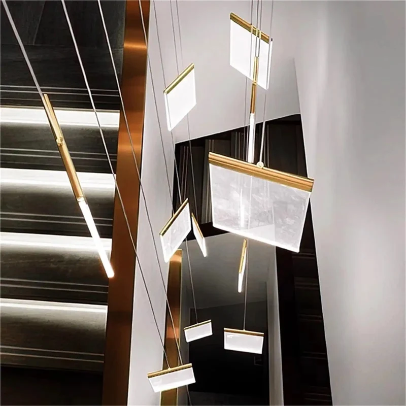 Modern LED Staircase Pendant Light With Rock Solid Iron Frame For High Ceilings, Heavy Duty Dual Material Build Works For Stairs Halls And Living Rooms To Level Up Your Home Vibe While Getting The Job Done Right
