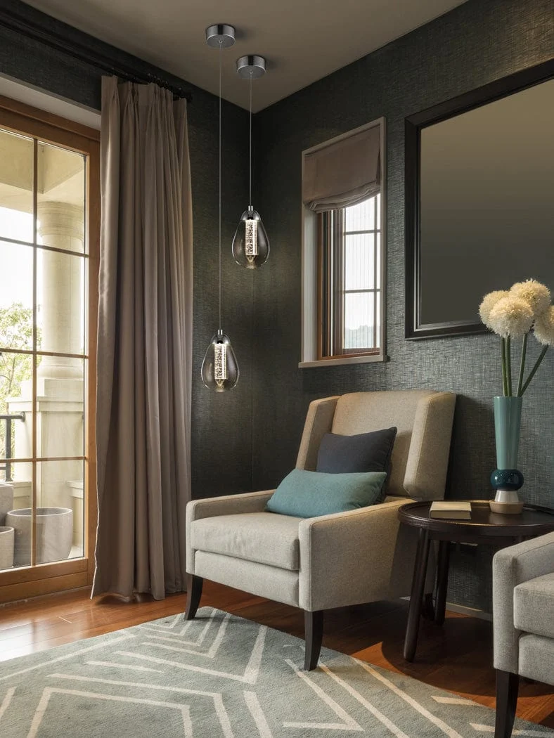 Suspension Goutte Verre Noir Chambre