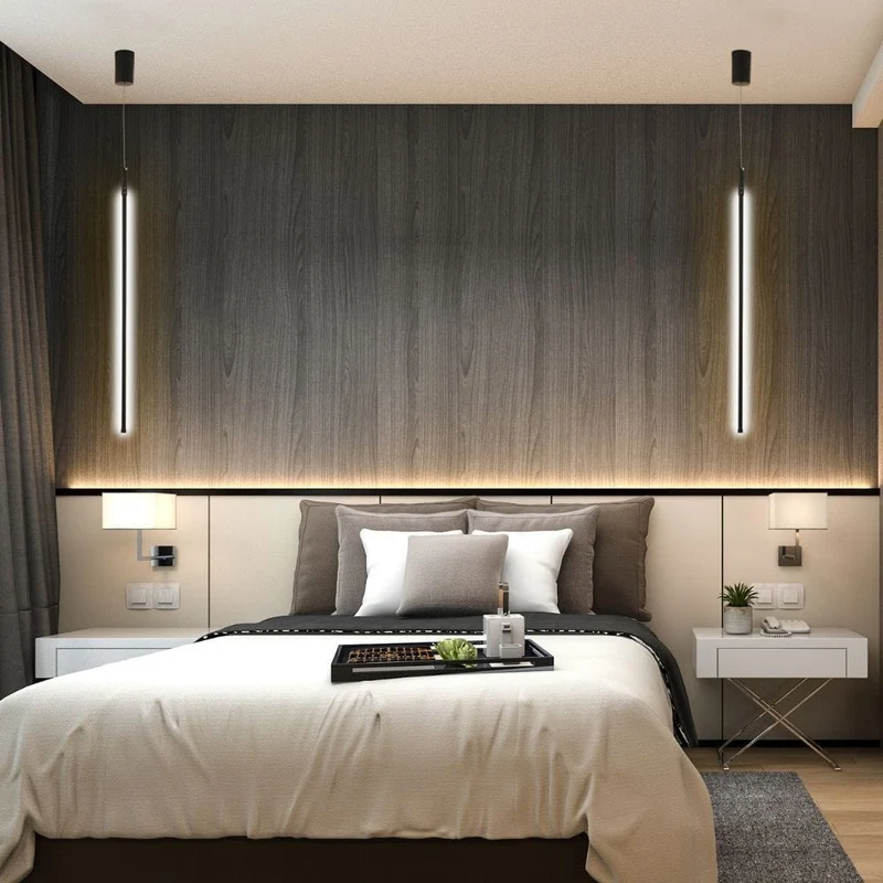 Suspension plafond tube LED noire Chambre