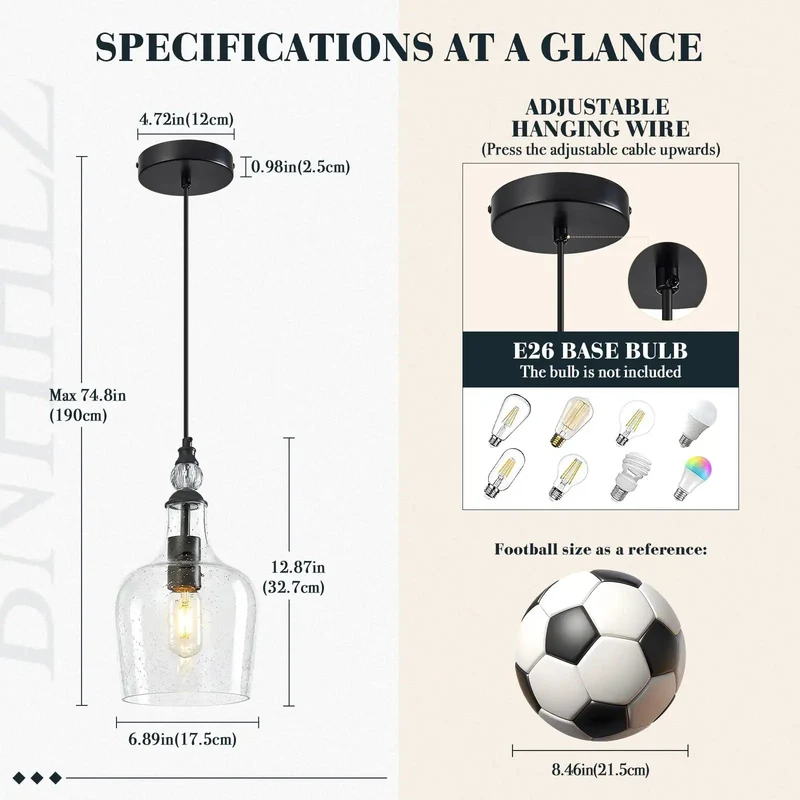 Top Tier Seeded Glass Pendant Light For Kitchen Island With Sleek Matte Black Teardrop Shade And Easily Adjustable Drop Cord Plus Broad Open Bottom For Modern Farmhouse Home Ceilings