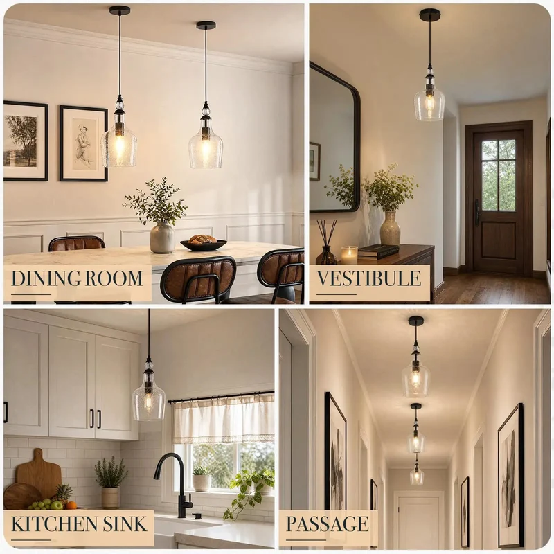 Top Tier Seeded Glass Pendant Light For Kitchen Island With Sleek Matte Black Teardrop Shade And Easily Adjustable Drop Cord Plus Broad Open Bottom For Modern Farmhouse Home Ceilings