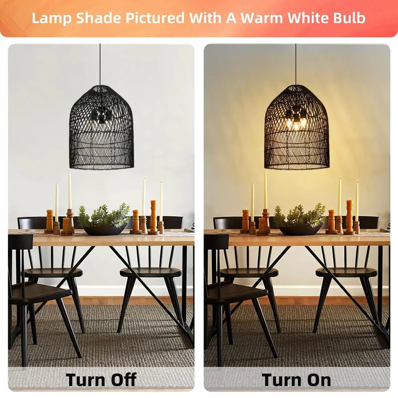 Handwoven Rattan Three Light Bell Pendant Lamp With Open Grid Layout Casting Warm Dappled Shadows For Kitchen Island Or Dining Room In Smooth Black Finish And Totally Fire Coastal Vibes