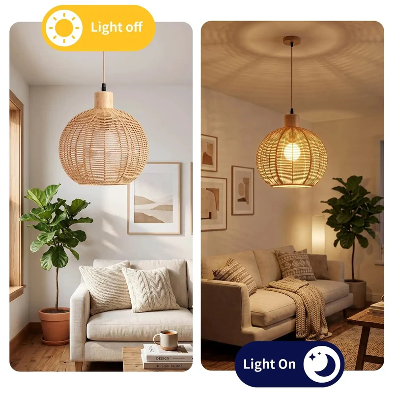 Handwoven Rattan Pendant Light Serving Up Sweet Boho Chandelier Vibes And Chill Coastal Style Over Your Kitchen Island Hanging Wicker Semicircle Lamp For Comfy Ambient Home Glow