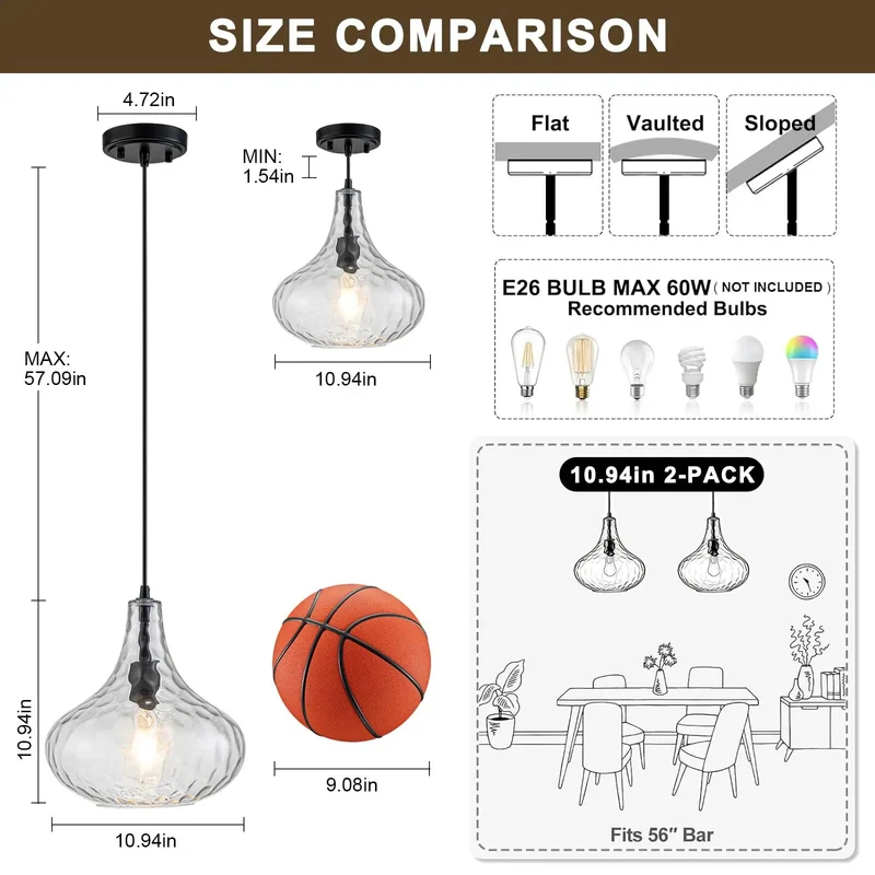 Top Shelf 11 Inch Hammered Glass Pendant Lamps For Kitchen Island With Slick Black Metal Frame And Cable Support For Modern Dining Rooms That Sets A Killer Vibe On Every Counter