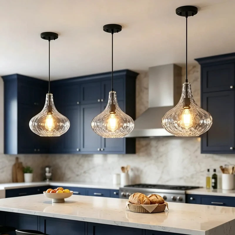 Top Shelf 11 Inch Hammered Glass Pendant Lamps For Kitchen Island With Slick Black Metal Frame And Cable Support For Modern Dining Rooms That Sets A Killer Vibe On Every Counter