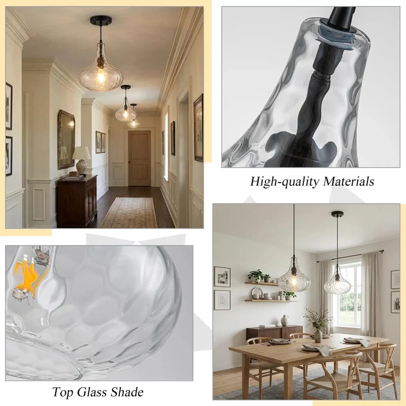 Top Shelf 11 Inch Hammered Glass Pendant Lamps For Kitchen Island With Slick Black Metal Frame And Cable Support For Modern Dining Rooms That Sets A Killer Vibe On Every Counter