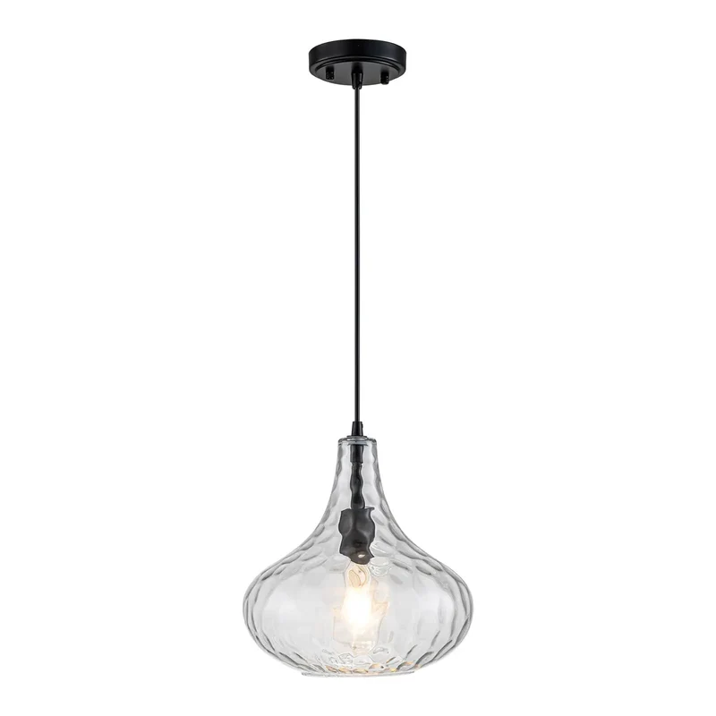 Top Shelf 11 Inch Hammered Glass Pendant Lamps For Kitchen Island With Slick Black Metal Frame And Cable Support For Modern Dining Rooms That Sets A Killer Vibe On Every Counter