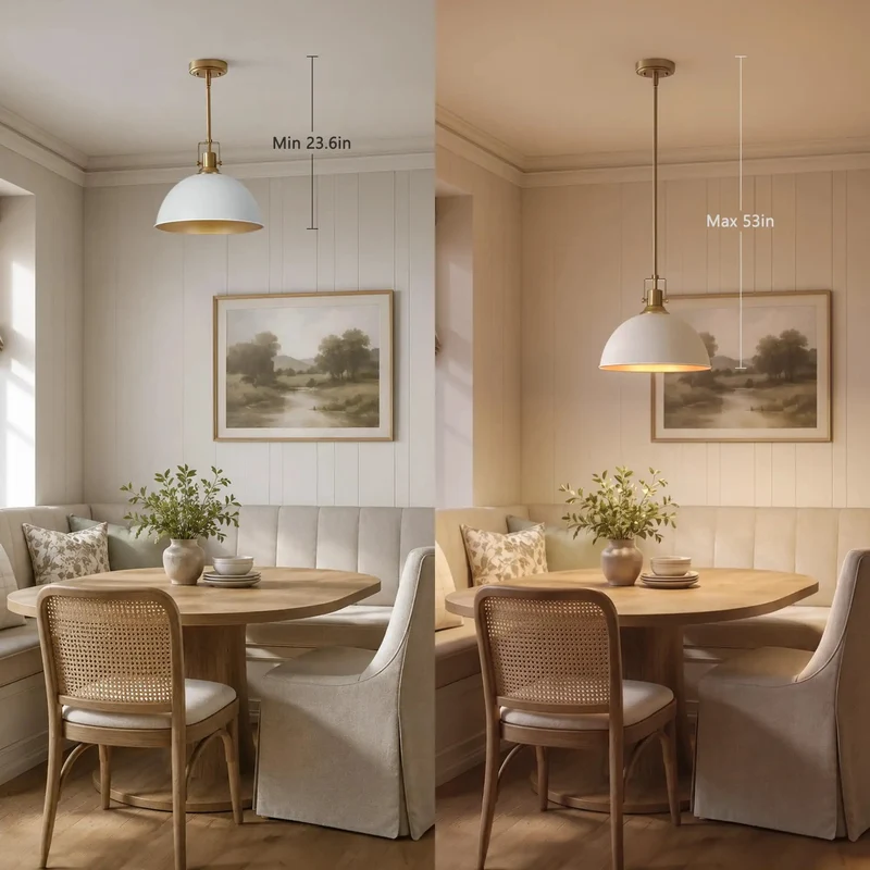 Next Level Modern 13 Inch Dome Pendant Light Polished White And Gold Ceiling Fixture Clean Aesthetic Single Bulb Hanging Lamp For Dining Kitchen Space And Living Room