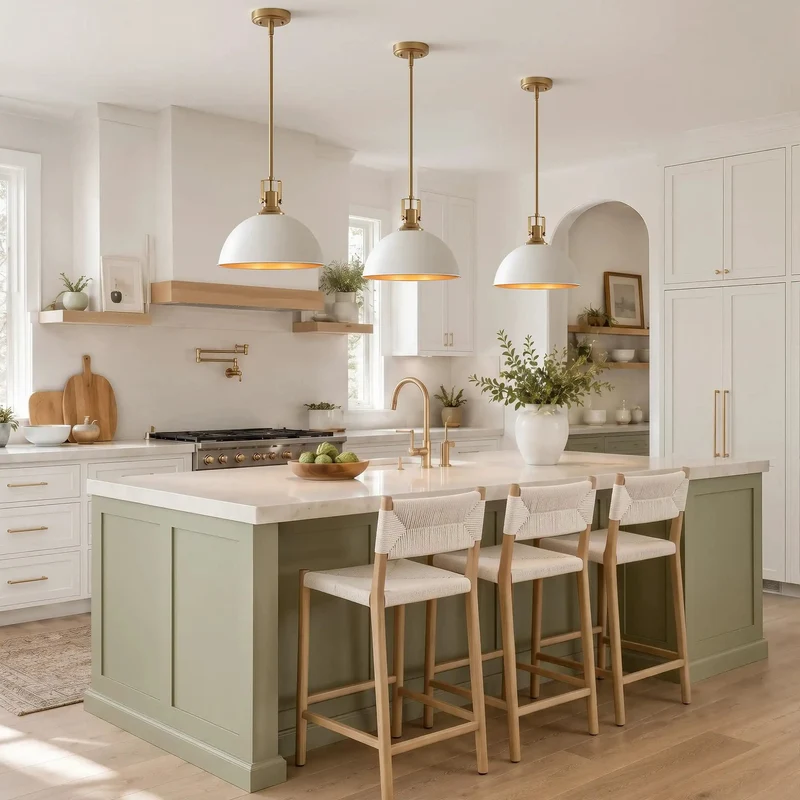 Next Level Modern 13 Inch Dome Pendant Light Polished White And Gold Ceiling Fixture Clean Aesthetic Single Bulb Hanging Lamp For Dining Kitchen Space And Living Room