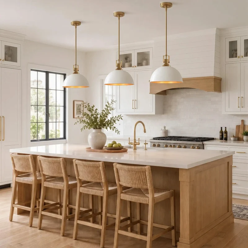 Next Level Modern 13 Inch Dome Pendant Light Polished White And Gold Ceiling Fixture Clean Aesthetic Single Bulb Hanging Lamp For Dining Kitchen Space And Living Room