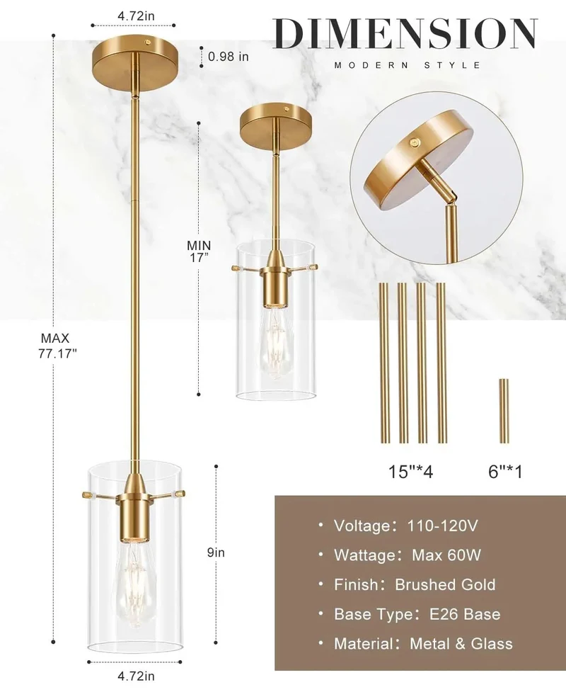 Kickstart A Total Glow Up In Your Space With This Top Shelf Brushed Gold Glass Pendant Light Featuring Ultra Flexible Height Adjustment Spanning 17 To 77 Inches Ideal For Kitchen Islands And Stylish Vibe Zone