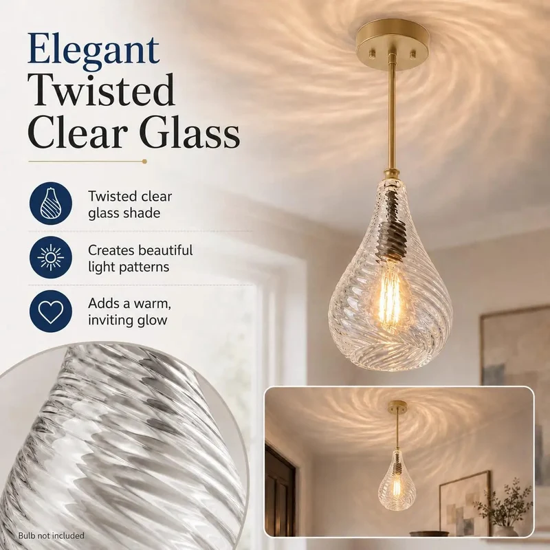 Straight Up Stunning Champagne Gold Pendant Light Featuring A Sleek Twisted Clear Glass Shade Top Shelf Choice For Kitchen Islands Or Dining Rooms Adjustable Cable Keeps That Cool Modern Lighting Flow