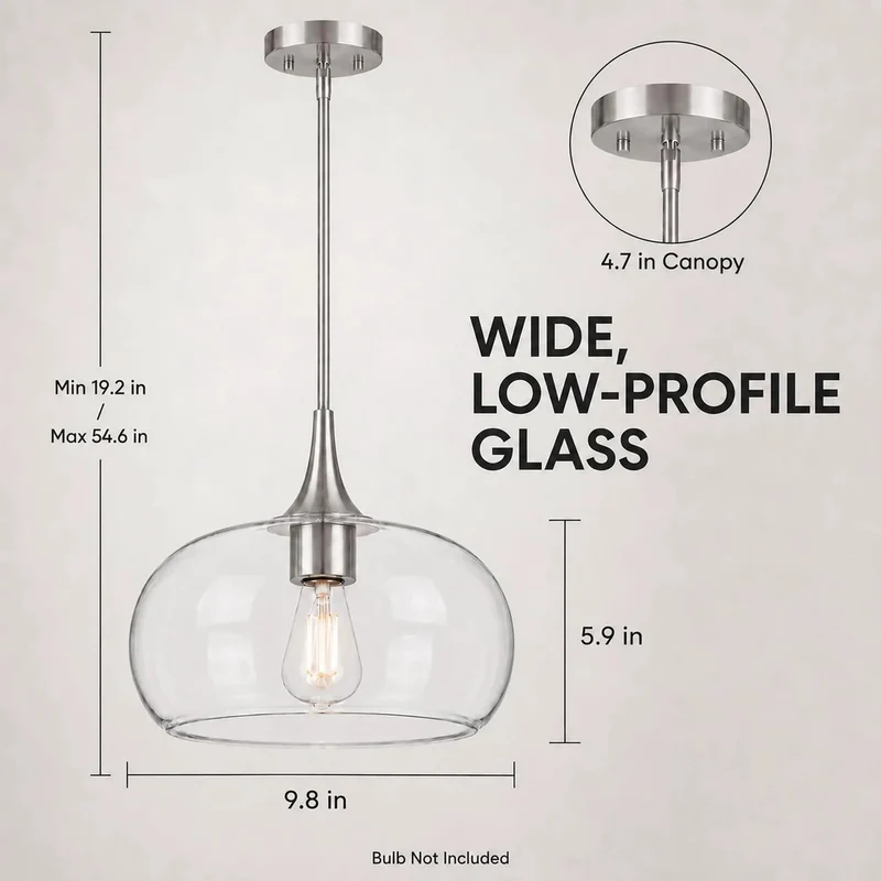 Premium Clear Glass Pendant Light For Kitchen Islands With Fully Adjustable Hanging Rods And Sleek Brushed Nickel Base To Deliver A Lowkey Modern Glow That Absolutely Kills In Every Room