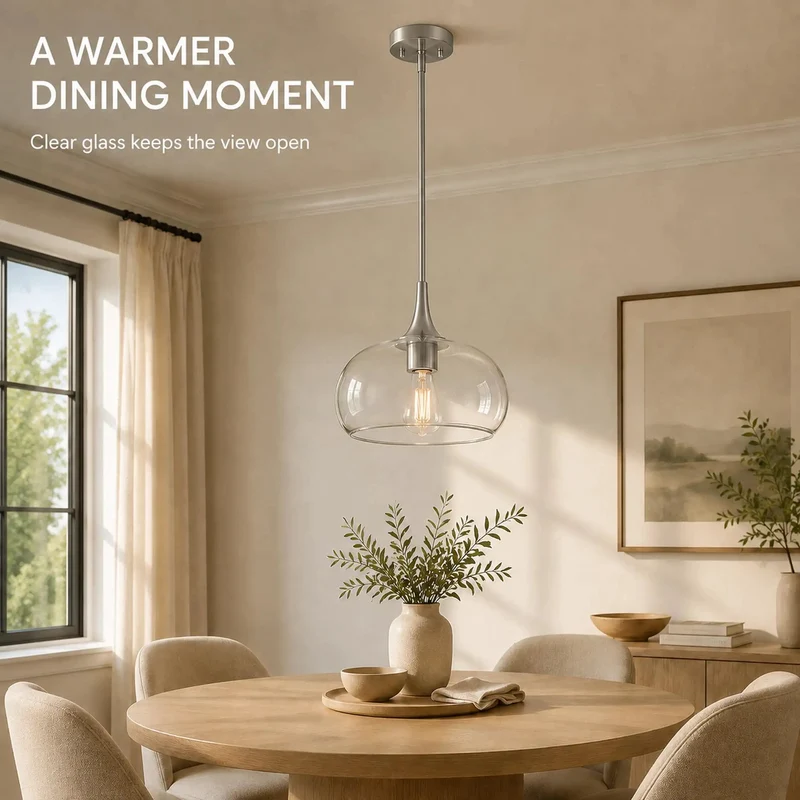 Premium Clear Glass Pendant Light For Kitchen Islands With Fully Adjustable Hanging Rods And Sleek Brushed Nickel Base To Deliver A Lowkey Modern Glow That Absolutely Kills In Every Room
