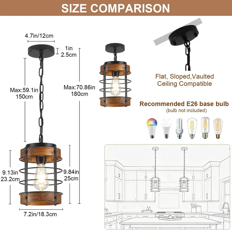 Top Shelf Farmhouse Pendant Light With Matte Black Steel Cage And Raw Wood Details Gives Your Home A Totally Legit Rustic Vibe Perfect For Kitchen Islands Dining Areas Or Living Rooms With Quick Adjustable Hanging Chain