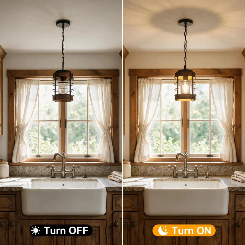 Top Shelf Farmhouse Pendant Light With Matte Black Steel Cage And Raw Wood Details Gives Your Home A Totally Legit Rustic Vibe Perfect For Kitchen Islands Dining Areas Or Living Rooms With Quick Adjustable Hanging Chain