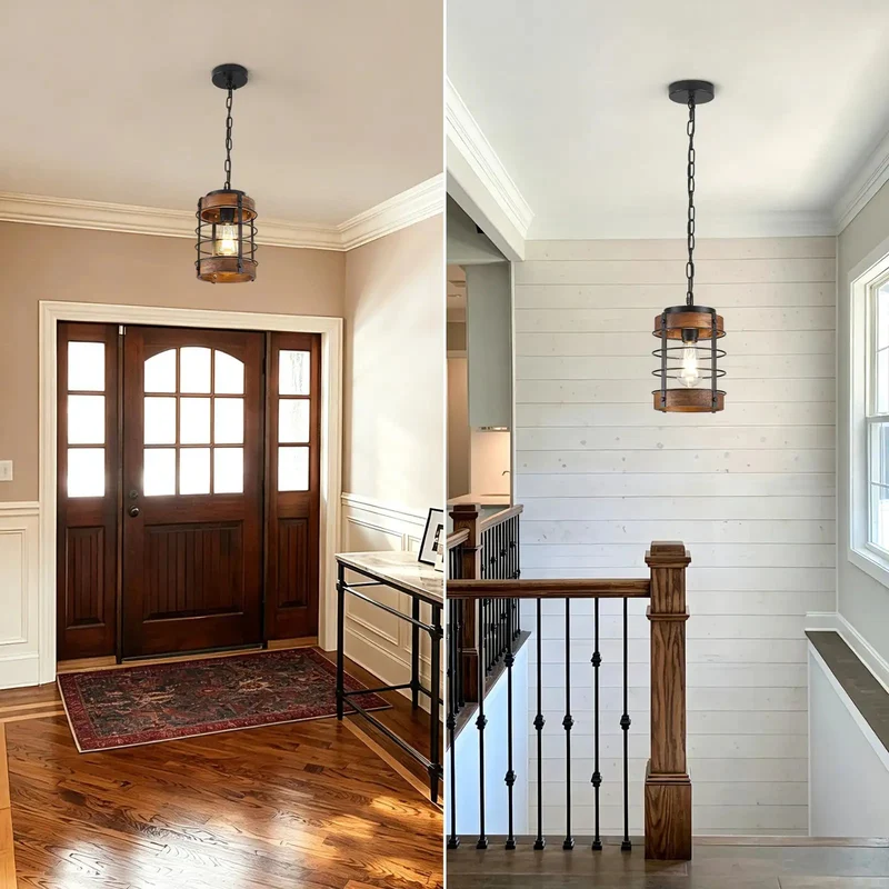 Top Shelf Farmhouse Pendant Light With Matte Black Steel Cage And Raw Wood Details Gives Your Home A Totally Legit Rustic Vibe Perfect For Kitchen Islands Dining Areas Or Living Rooms With Quick Adjustable Hanging Chain