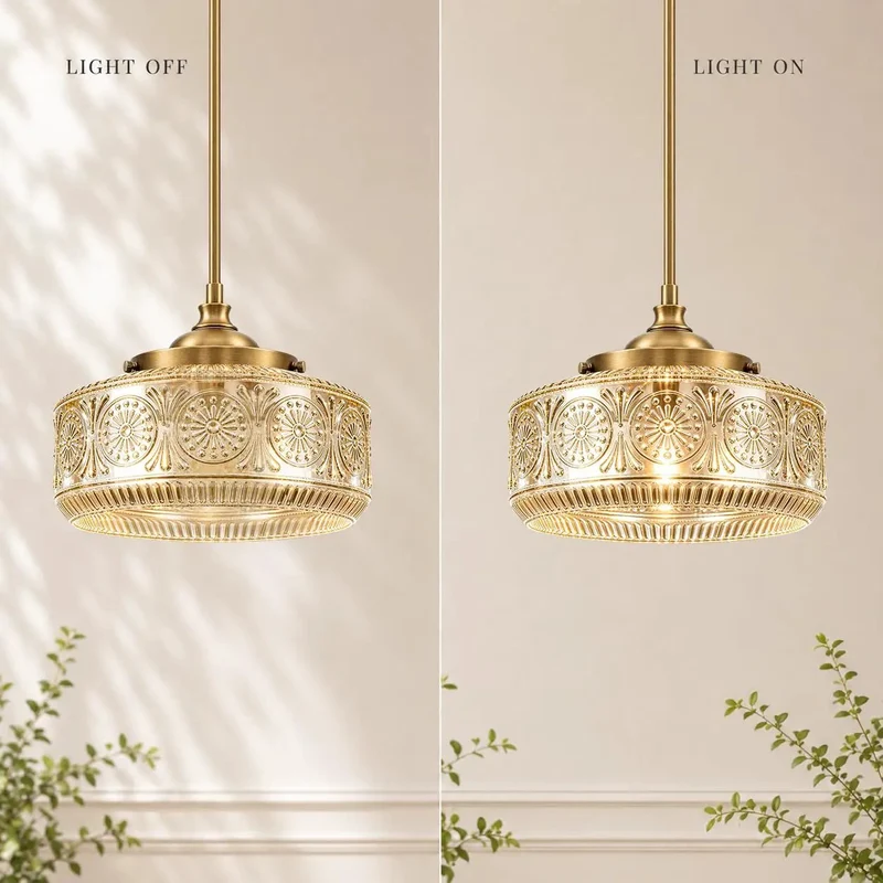 Gold Vintage Glass Pendant Light Adjustable Height Downrods for Kitchen Island Dining Room Ceiling Hanging Fixture Custom Drop from 11.8 to 47.3 Inches Grab The Goods for A Top Tier Kitchen Upgrade