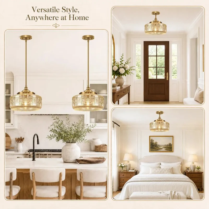 Gold Vintage Glass Pendant Light Adjustable Height Downrods for Kitchen Island Dining Room Ceiling Hanging Fixture Custom Drop from 11.8 to 47.3 Inches Grab The Goods for A Top Tier Kitchen Upgrade