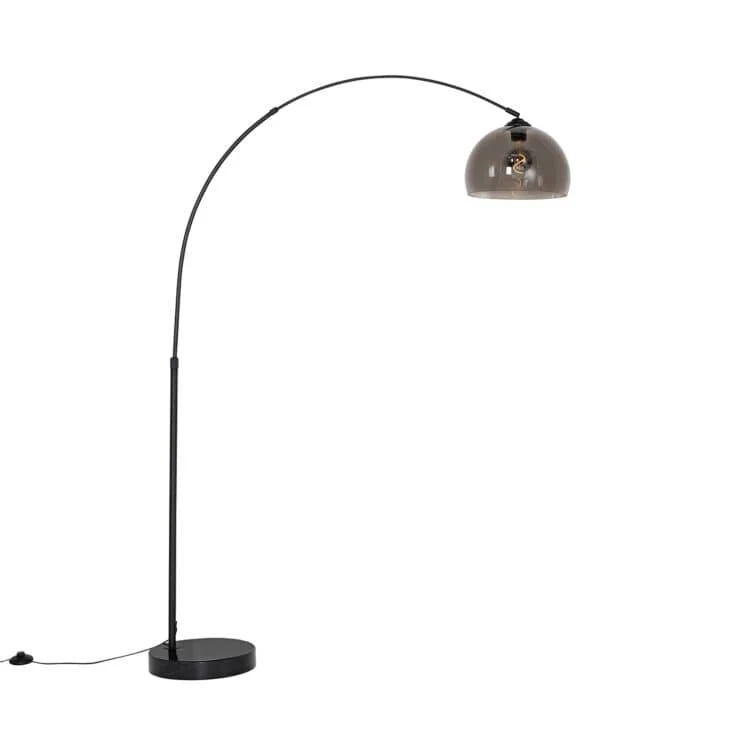 Lampadaire à arc moderne noire avec verre fumé - Arc