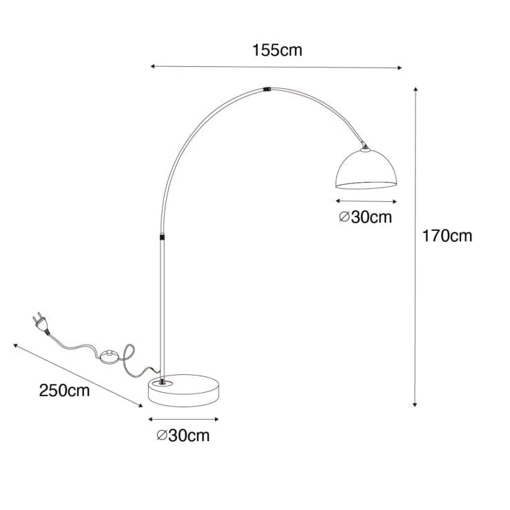 Lampadaire à arc moderne noire avec verre fumé - Arc