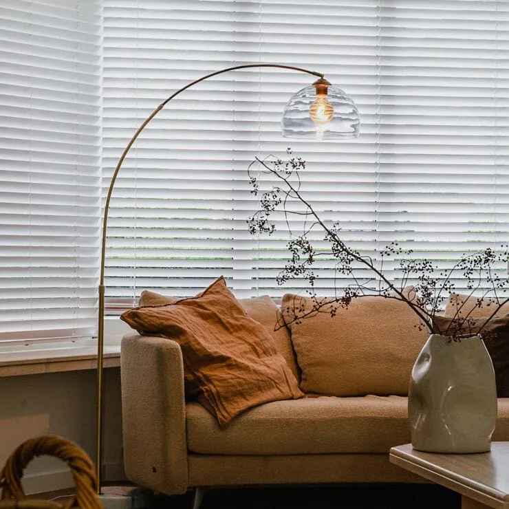 Lampadaire arc en laiton avec verre clair