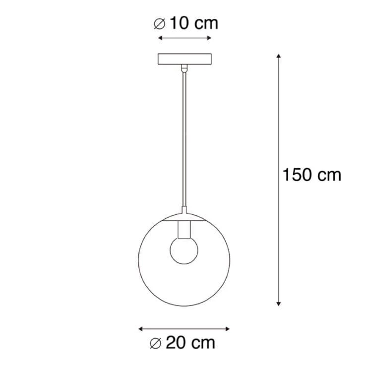 Suspension simple intelligente noire avec verre doré 20 cm