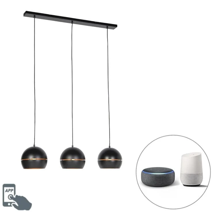 Suspension intelligente noire intérieur doré 3 boules