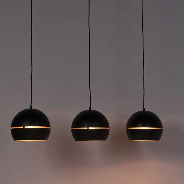 Suspension intelligente noire intérieur doré 3 boules