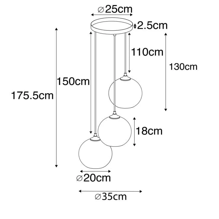 Suspension intelligente connectée 3 ampoules noire verre fumé