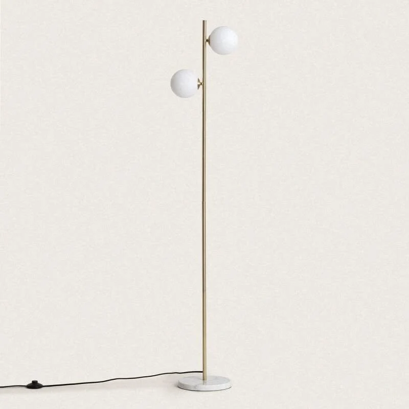 Lampadaire Doré et Boule Blanches Moderne