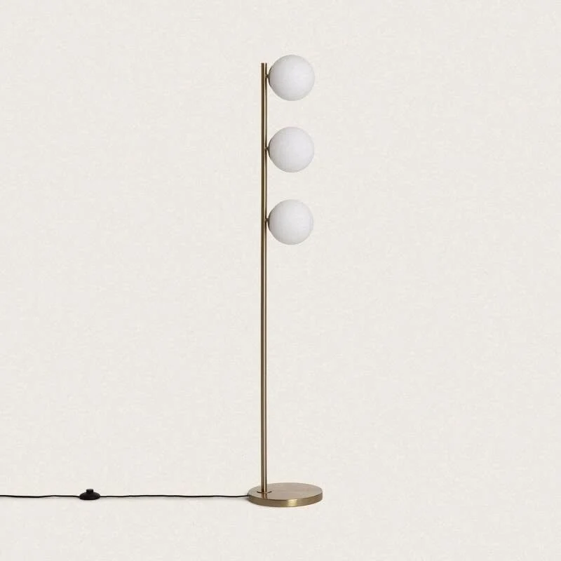 Lampadaire Doré 3 Boules Blanches