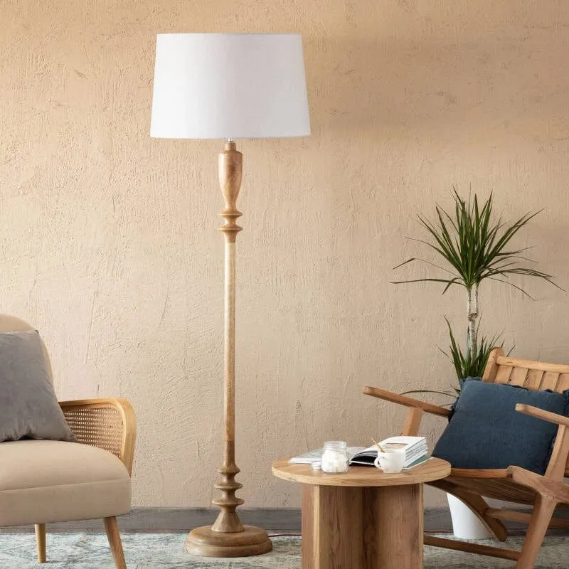 Lampadaire Abat Jour Vert et Pied Bois