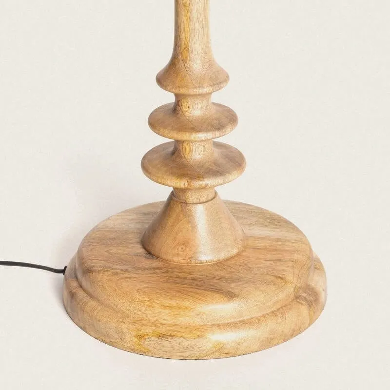 Lampadaire Abat Jour Vert et Pied Bois