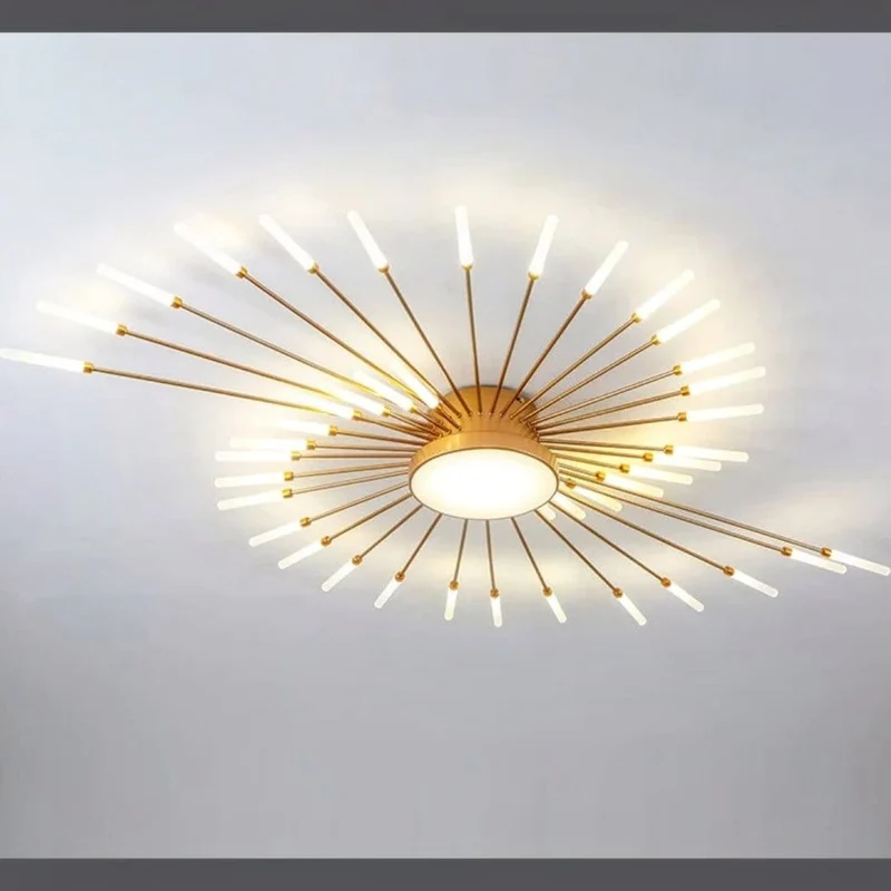 Lustre plafonnier moderne LED salon doré Coquillage