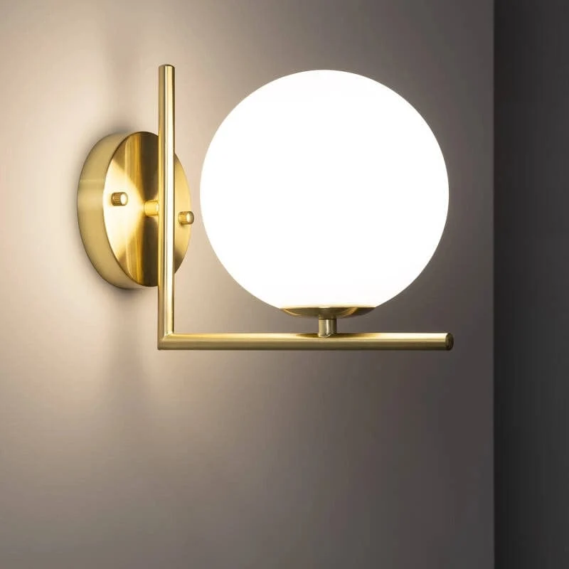 Luminaire Mural Or et Boule Blanche Chambre