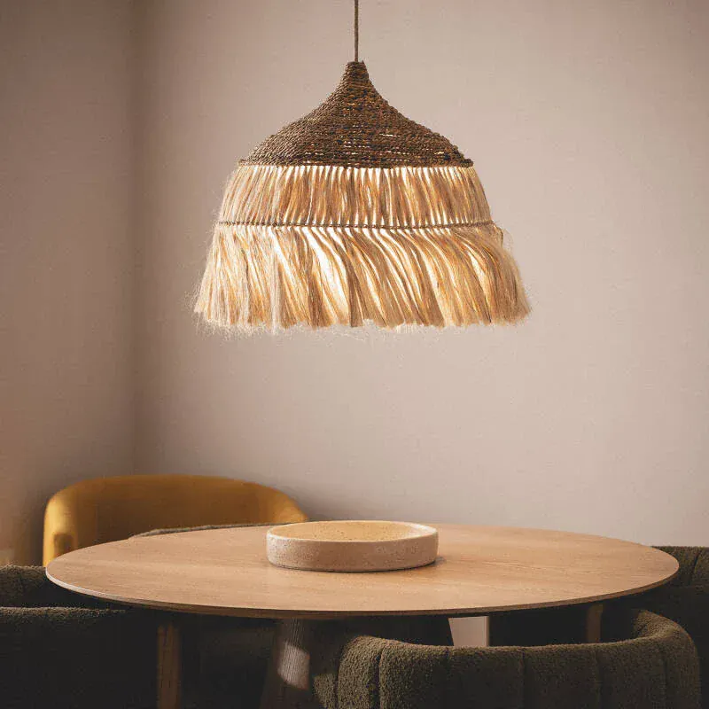 Petite Suspension rotin avec franges