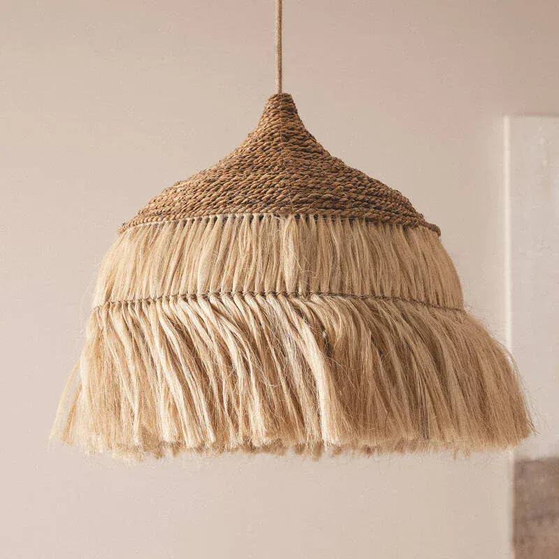 Petite Suspension rotin avec franges