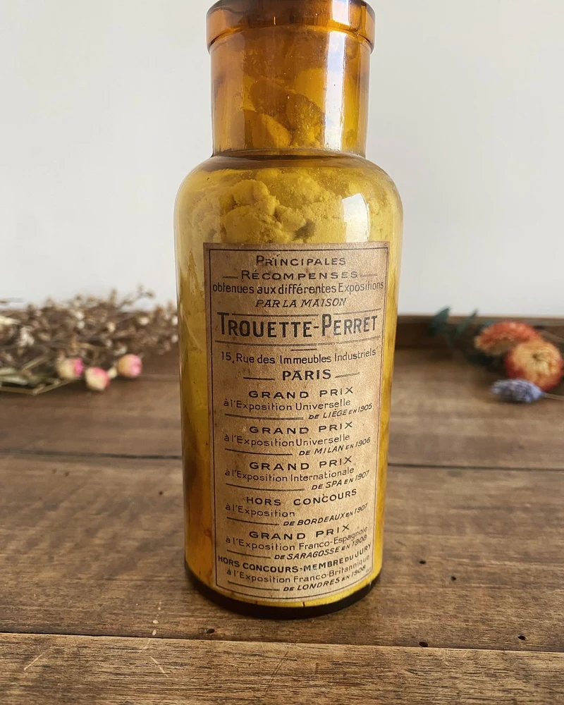 Flacon ancien de pharmacie ambre Trouette Perret