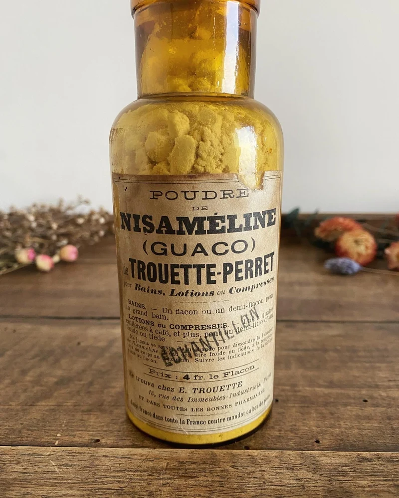 Flacon ancien de pharmacie ambre Trouette Perret
