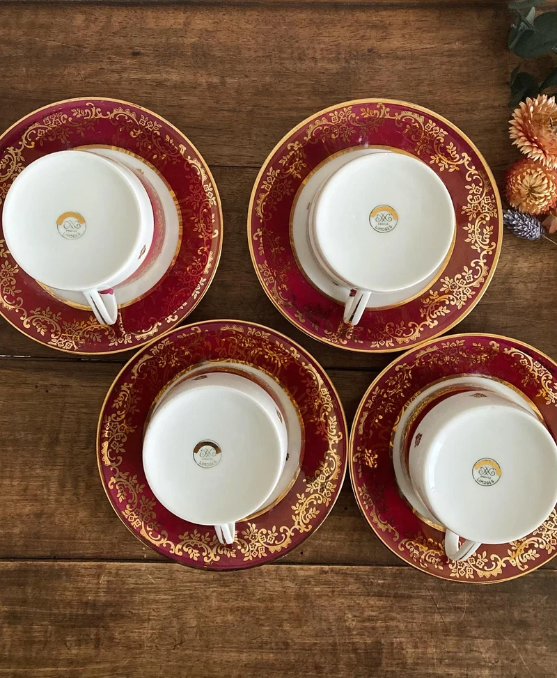 Tasses à café Limoges rouge grenat