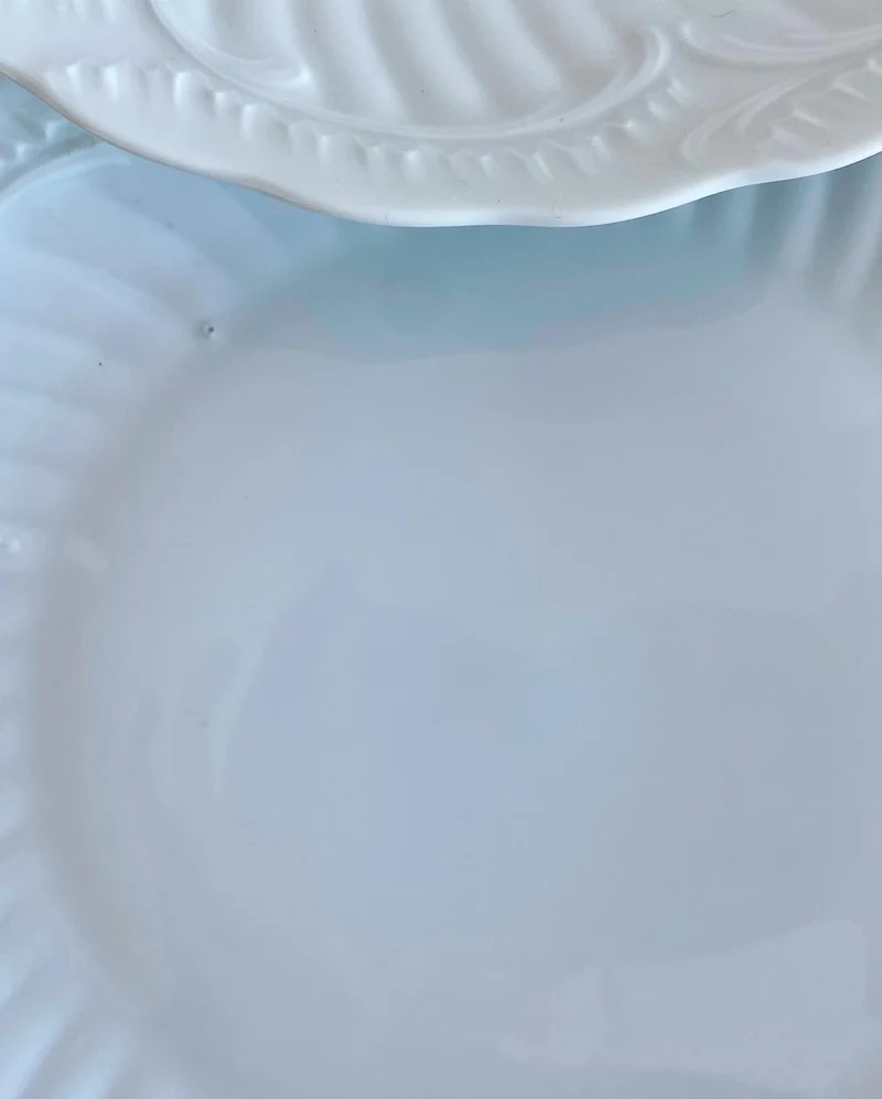 Jolies assiettes blanches en porcelaine de Limoges avec moulures