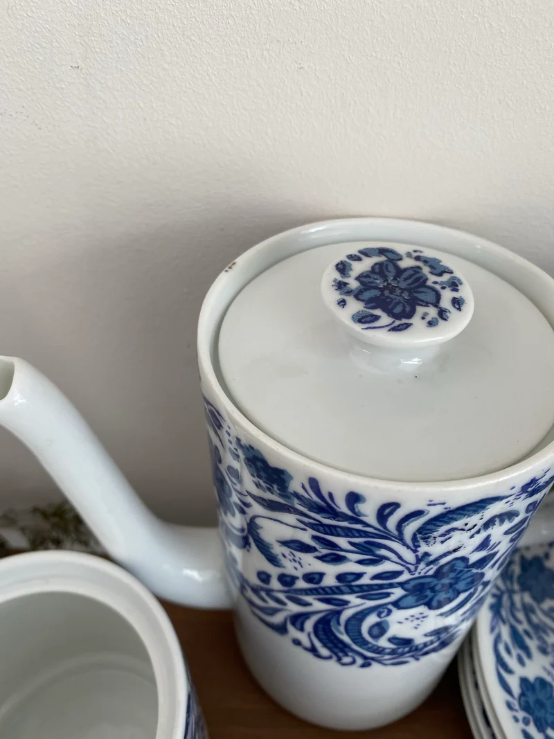 Service à café complet bleu et blanc
