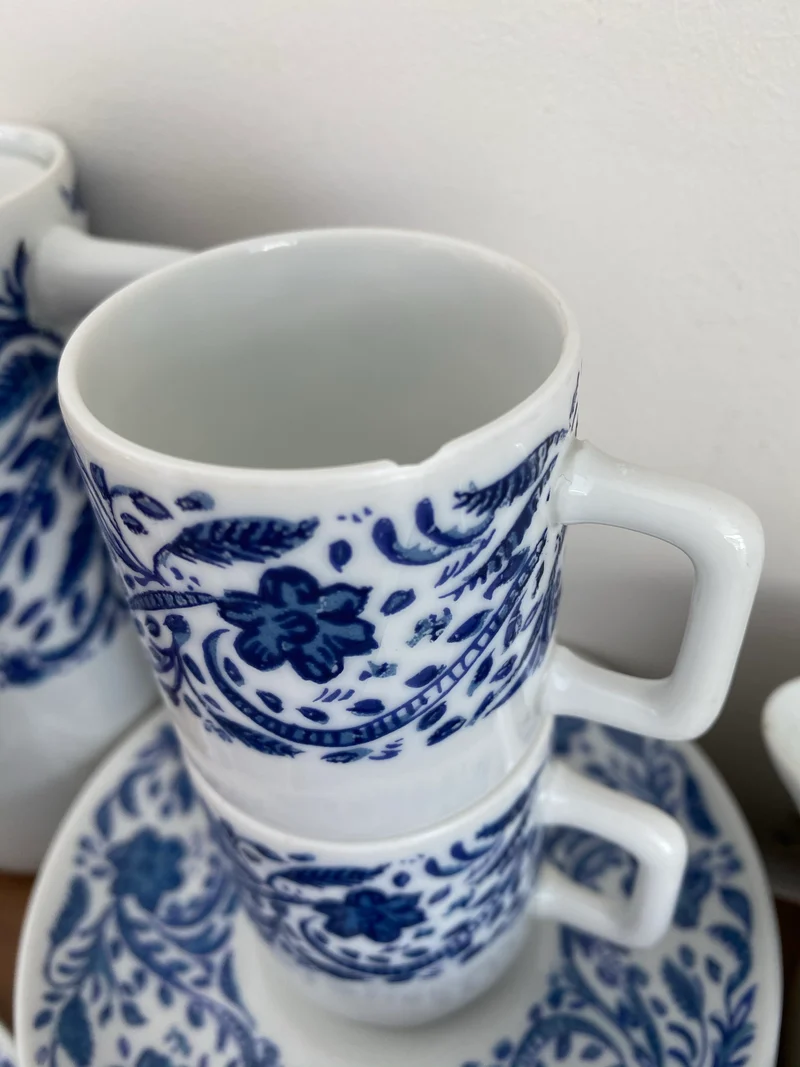 Service à café complet bleu et blanc