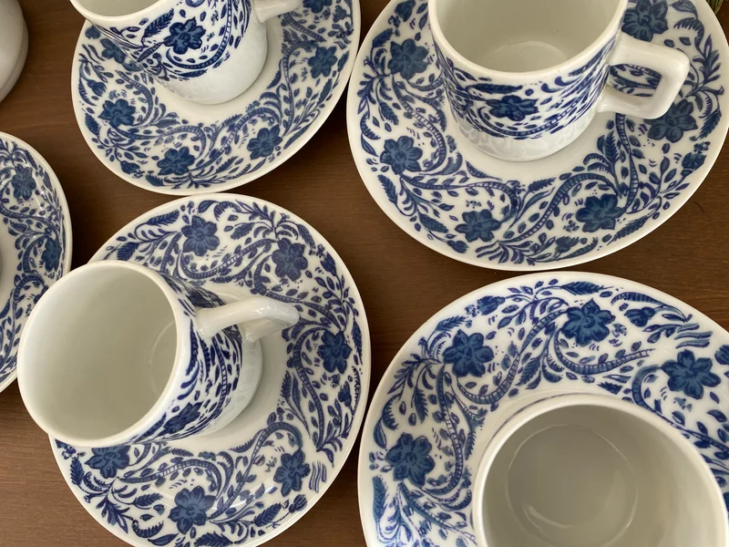 Service à café complet bleu et blanc