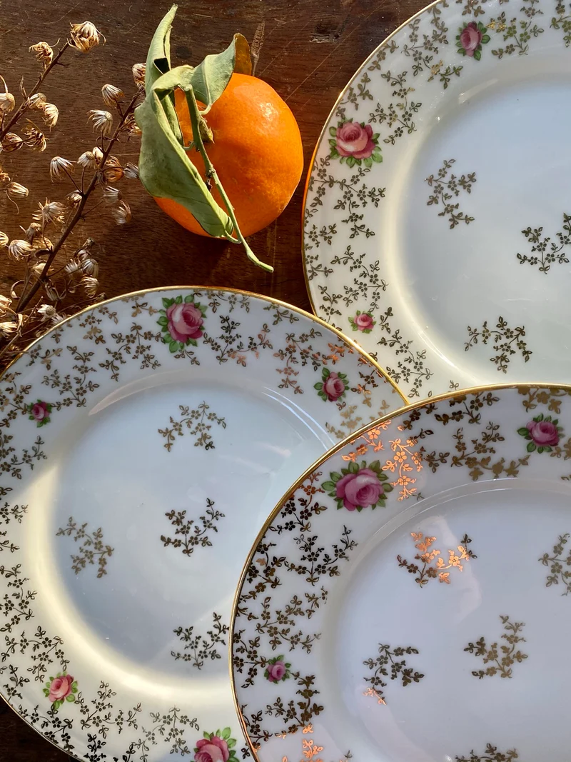 Assiettes à dessert rose et or Limoges